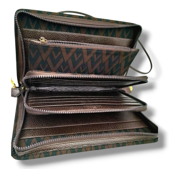 Valentino Garavani Brown Black V Monogram Crossbody Clutch WOC Gold Hardware - Picture 7 of 11